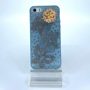 iPhone 5, 5s rubber silicone case. Unique. Handmade. Pink silver rhinestones